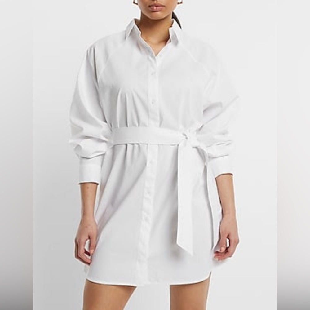 NWT Express White Boyfriend Poplin Portofino Shirt Dress Size XS $78